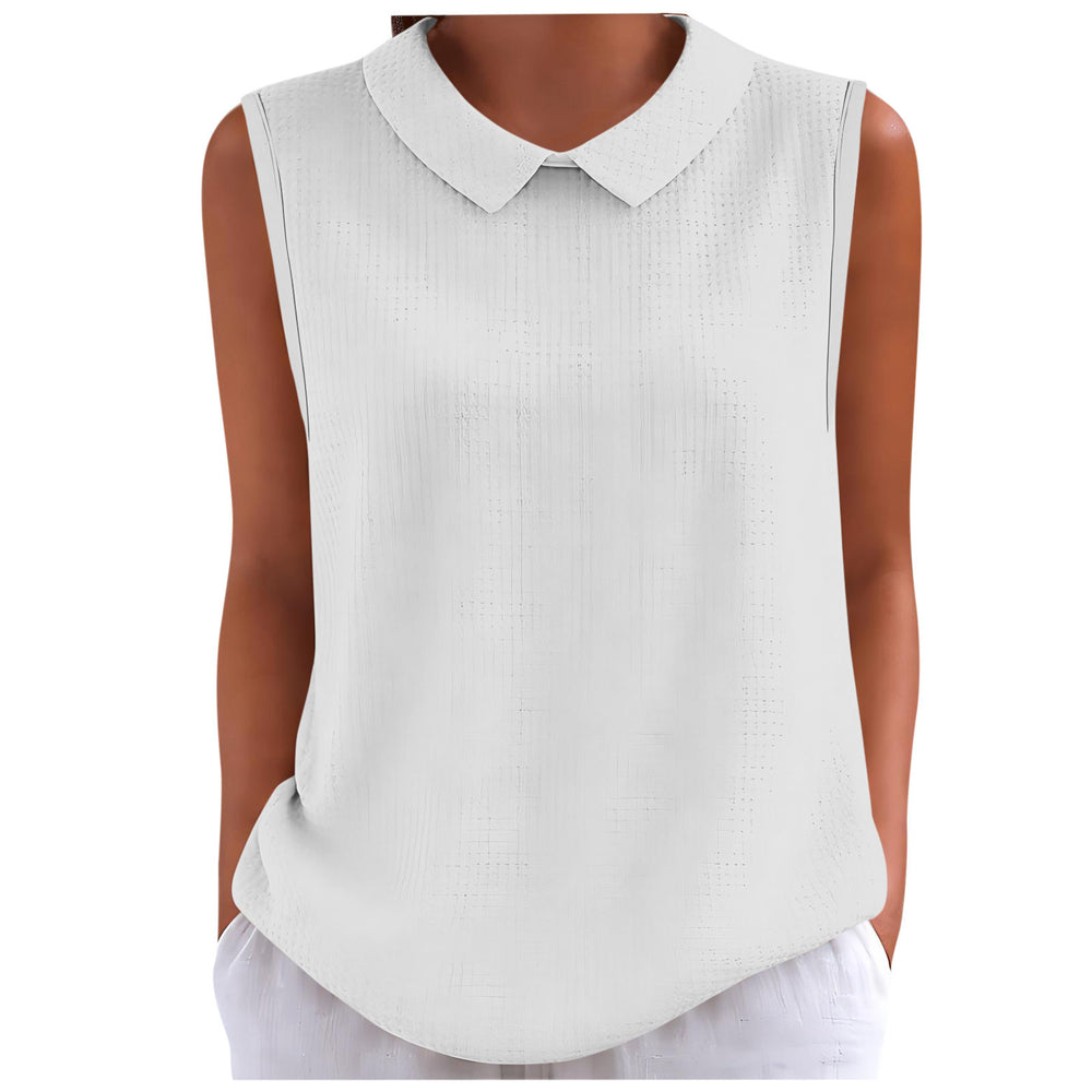 cross-border fashion summer new solid color women's casual waffle knit turn-down collar comfortable breathable tank top - in stock