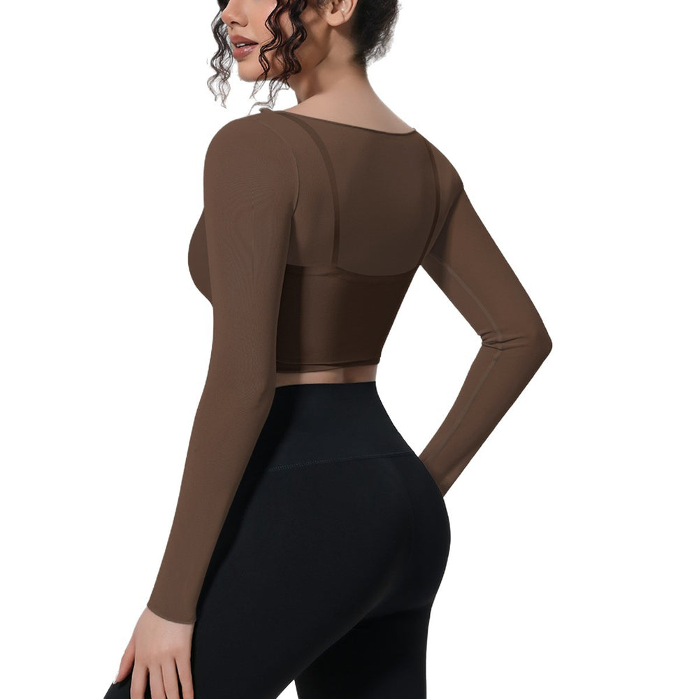 Fake two-piece mesh sports long sleeves t-shirt for women with chest pad, yoga wear tops, quick-drying slimming look outwear fitness wear