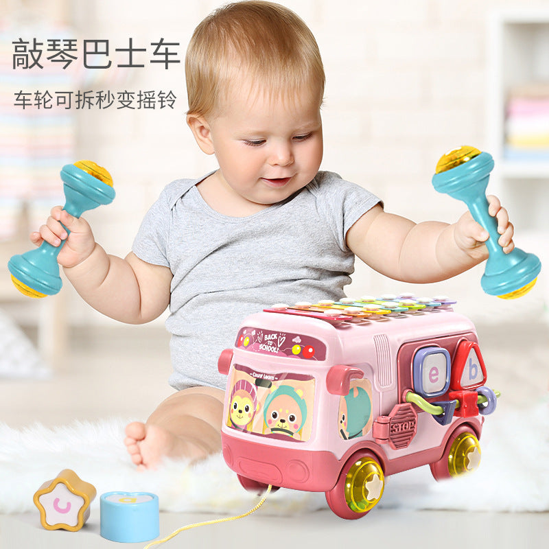 Hand percussion piano infant and child educational toy bus two-in-one eight-tone hand percussion piano rattle instrument boys and girls toys