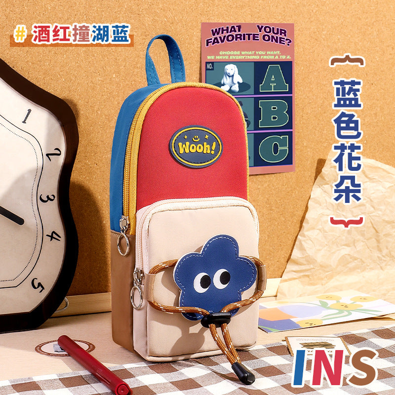 New simple retro style stationery bag for primary school students, boys and girls, niche non-collision stationery bag, schoolbag, vertical pencil bag