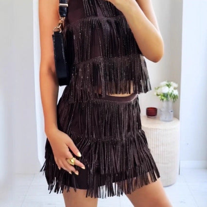 Niche designer new arrivalhalter butterfly strap backlesssilm tassel sexydress