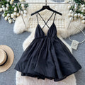 Dopamine dress: yellow cami dress for women, summer korean style v-neck backless tie-up a-line dress, slimming vacation style