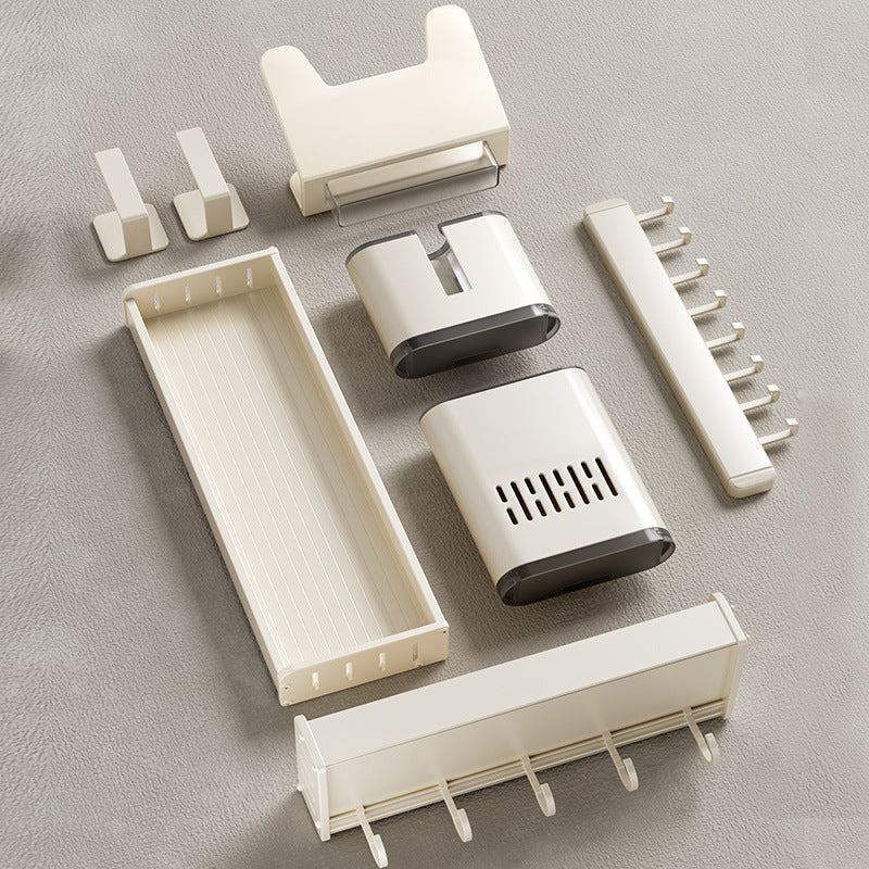 White Kitchen Shelf No Punching Wall Mounted Knife Holder Household Products Daquan Multifunctional Seasoning Storage Shelf