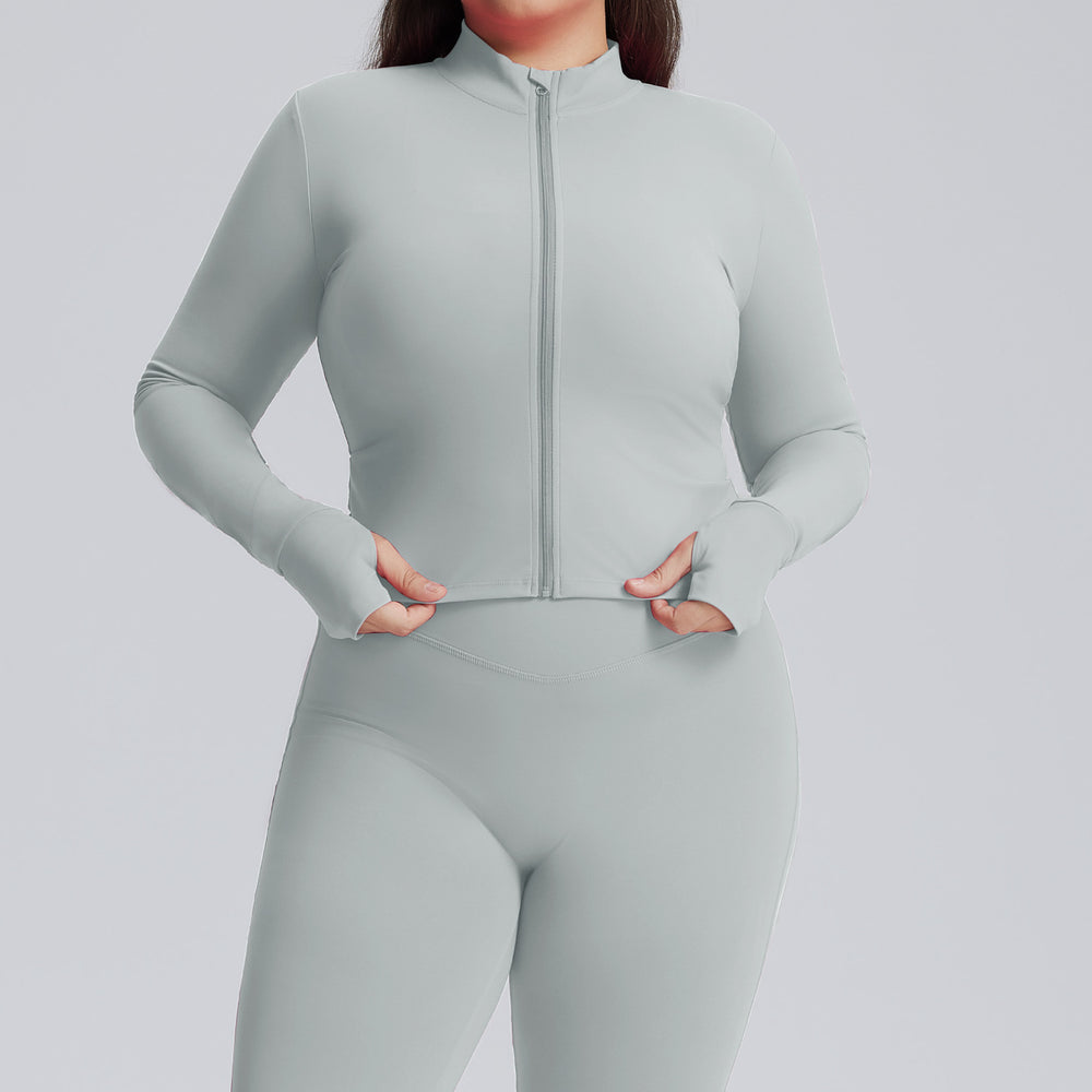 European and american style women's long-sleeved zip-up slim-fit quick-dry activewear jacket - autumn/winter plus size yoga outerwear