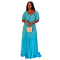 European and american women's clothing  autumn new collection: sweet and fresh v-neck batwing sleeve high-waisted slimming a-line maxi dress
