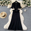 Luxury chic women's dress - autumn  collection: slim-fit knit maxi dress with metallic buckle detail, inspired by chanel