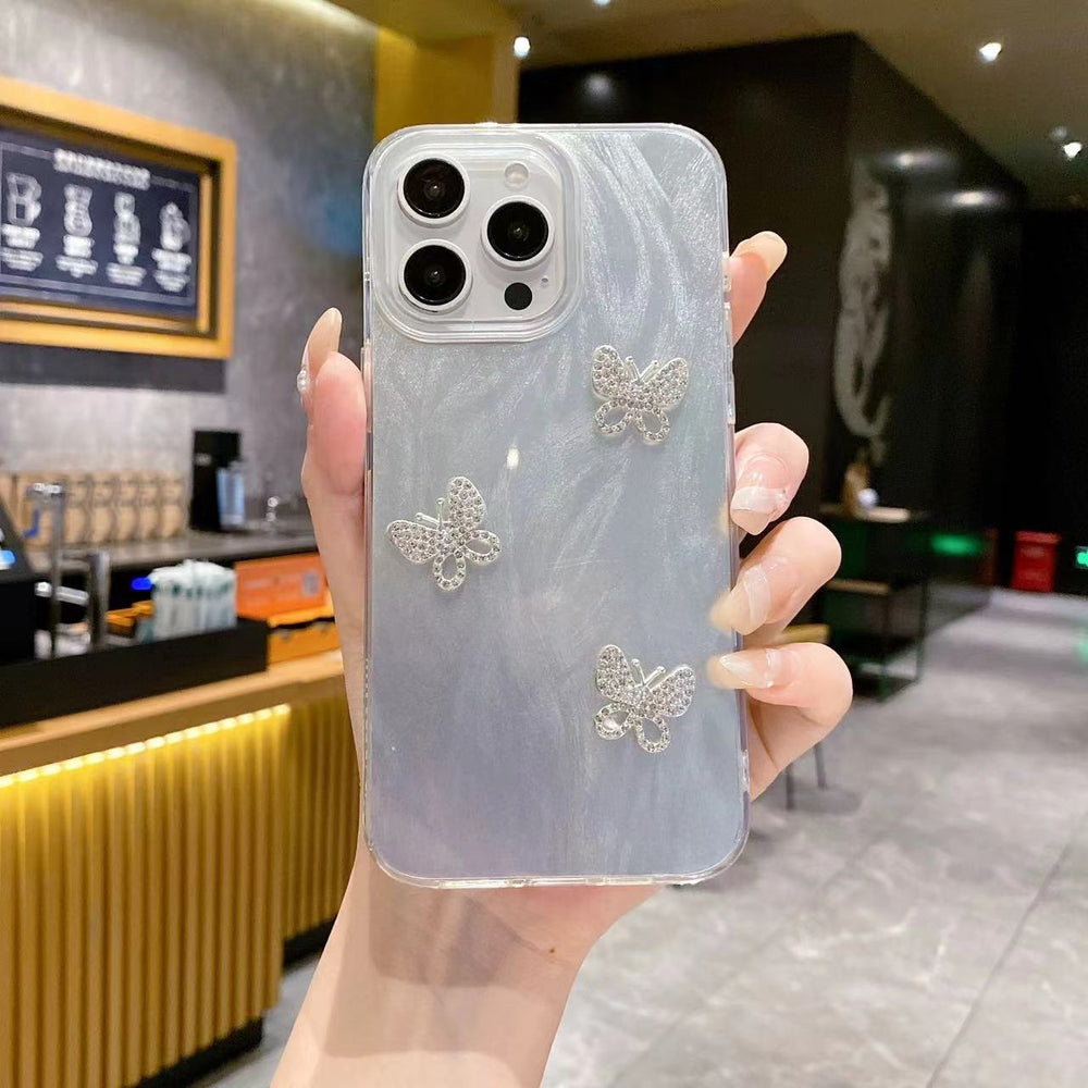 Imd feather yarn is suitable for apple 16promax pleated heart mobile phone case iphone11/14 laser silver protective cover