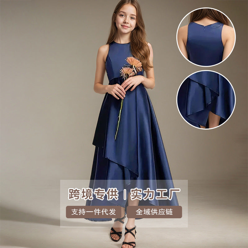 hot-selling youth dress sleeveless vest dress asymmetrical mature elegancein stockpure color clothing new arrival