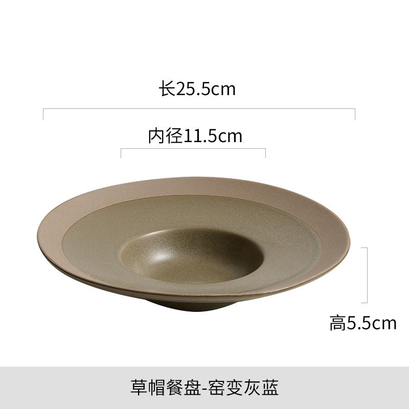 Vintage chic straw hat plate - kiln-fired ceramic, premium dinnerware for restaurants: ideal for main courses, desserts, soups, and culinary photography