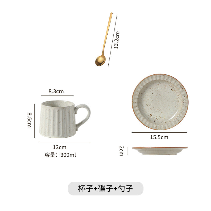 Japanese retro exquisite afternoon tea latte art striped coffee cup and saucer ceramic set - perfect for office milk and breakfast