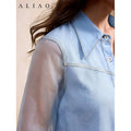Amazon fashion  summer new design versatile elegant exquisite mesh patchwork denim top