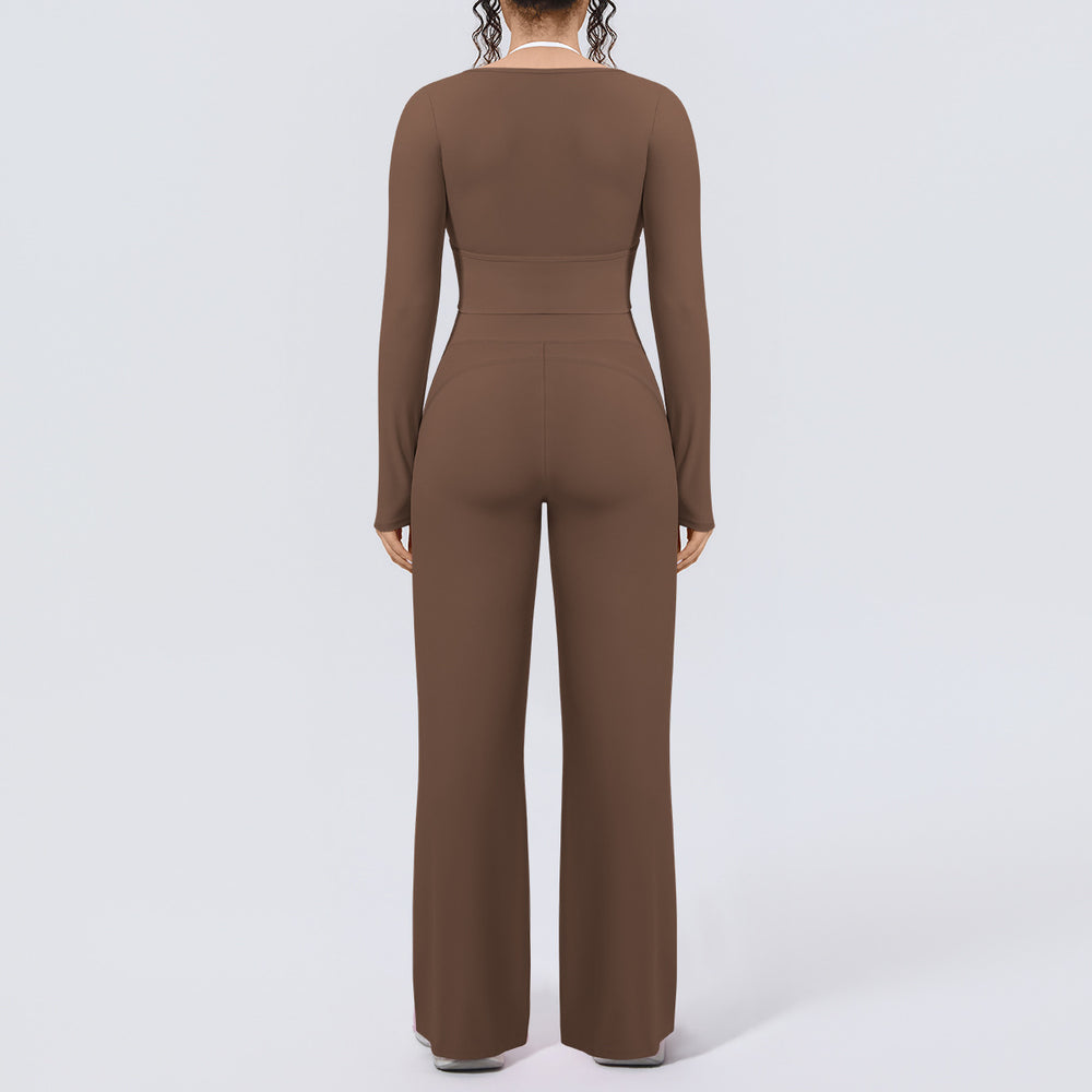 pure color double-piece nude tight high-elastic fake two-piece yoga suit sports running fitness two-piece set for women