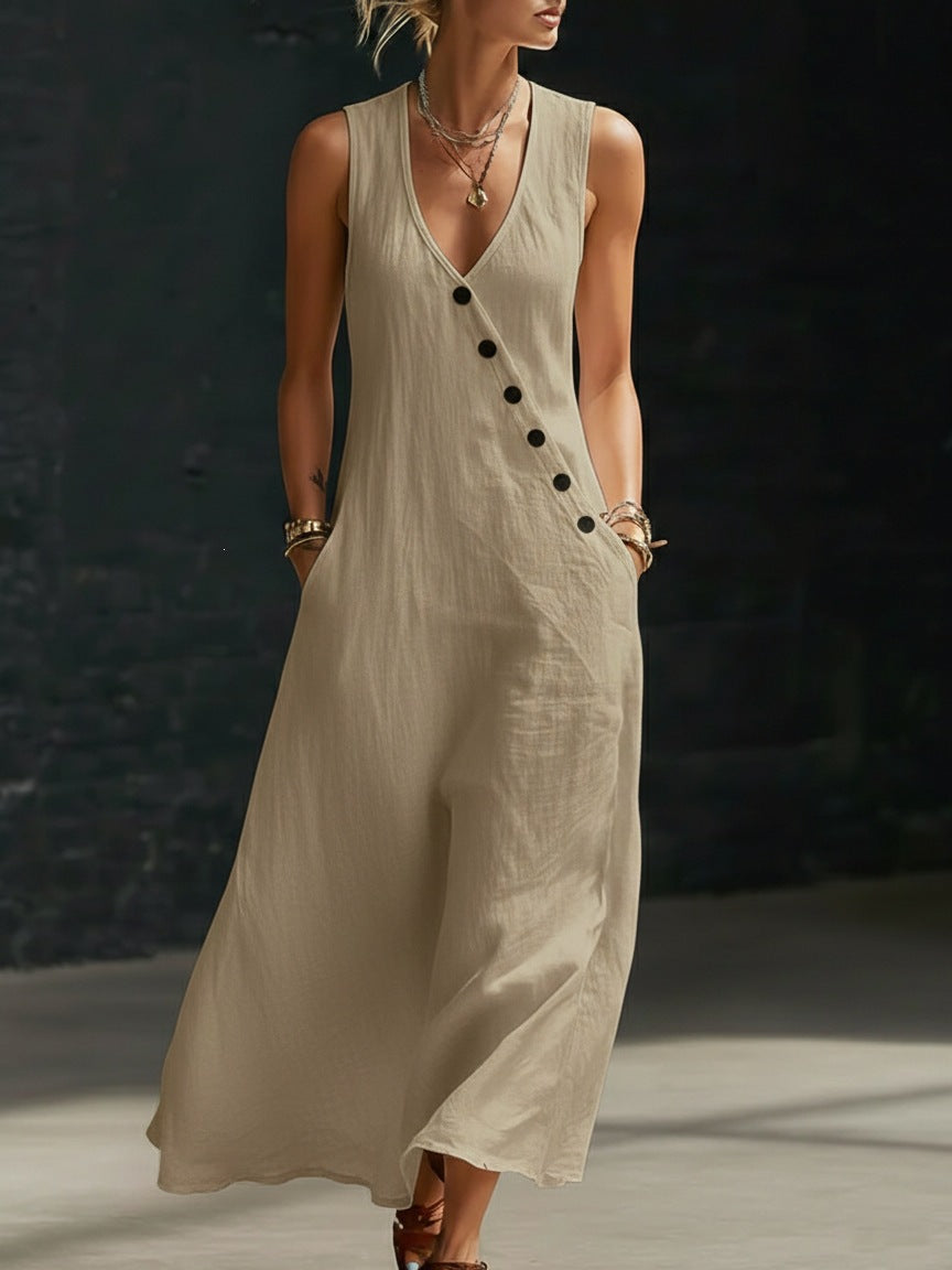 european and american women's summer cross-border  independent station vacation casual v neck sleeveless linen tank top