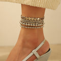 Stackable anklet set wholesale - european & american style, alloy geometric beaded anklets for women, unique heart & cross charms jewelry