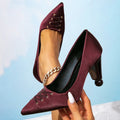 Huizhou amazon women's wine red high heels pointed toe special heel sexy all year round high heels women's shoes mules