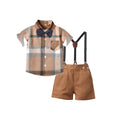 New british style boys' summer gentleman's first birthday outfit, kids' short-sleeve plaid shirt, boys' performance costume