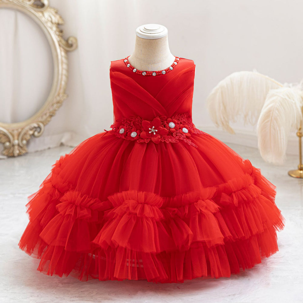 Exportnew arrival female flower girl evening dress tutu cake princess dress first birthday dress baby dress