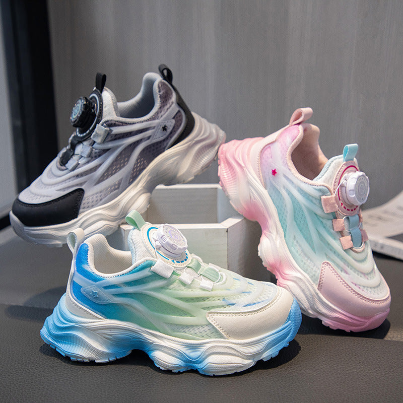 Fashion personalized sports shoes boys and girls cool luminous running shoes rotating buttons