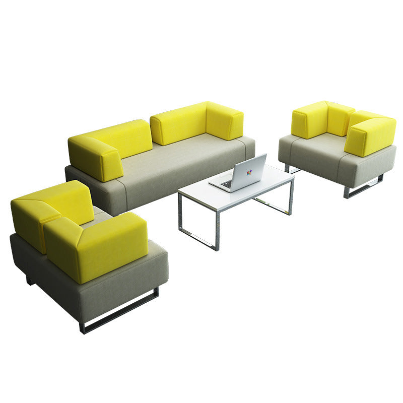 Casual office sofa coffee table combination, reception room, rest area, genuine leather sofa, three-slot sofa combination