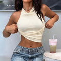 fashion texture half turtleneck halter vest for women, waist slimming look, backlessshort, hot girl tops
