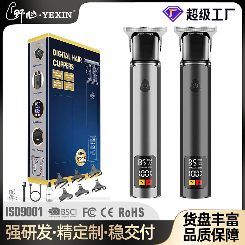 New arrival oil head electric clipper alloy electric digital display hairdressing device engraving bald head artifact for home hairdressing clipper