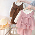 Girls' korean style outfit set - new spring  collection: stylish lace trim undershirt, vest, and casual wide-leg pants for kids