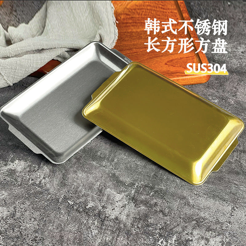 Korean style 304 stainless steel rectangular plate, korean bbq plate, serving dish, sushi plate, flat plate, tray, barbecue plate