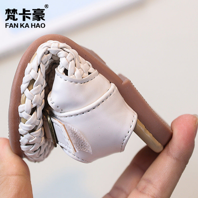 Vancahao girls' sandals: new summer  collection - kids' woven closed-toe first walker shoes, korean style girls' beach sandals