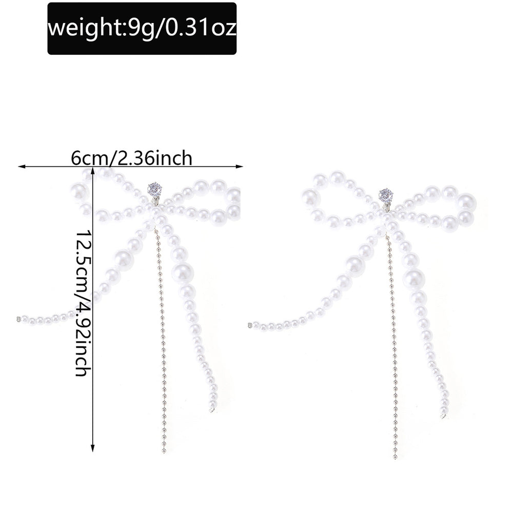 European and american cross-border retro trend imitation pearl earrings - unique irregular bow chain tassel beaded stud earrings for women