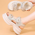 Women's athletic sandals - 2026 summer new arrival: height-increasing, chanel-inspired, sweet & spicy, velcro closure, sequined, casual chunky sole beach sandals