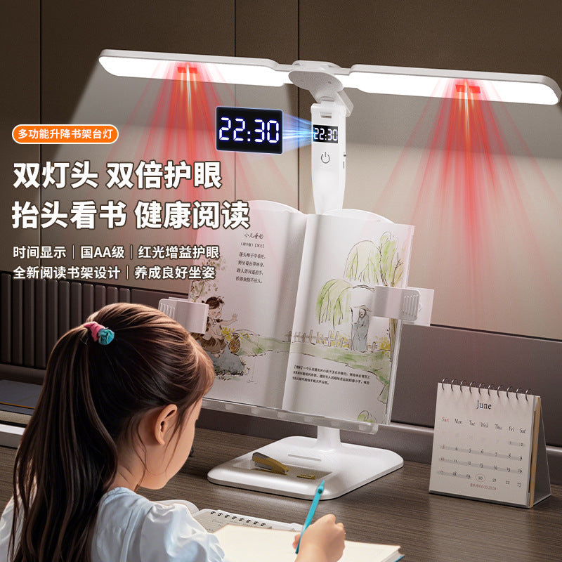 Posture corrector reading book stand desk lamp - all-spectrum eye protection rechargeable clip-on book light for students and children