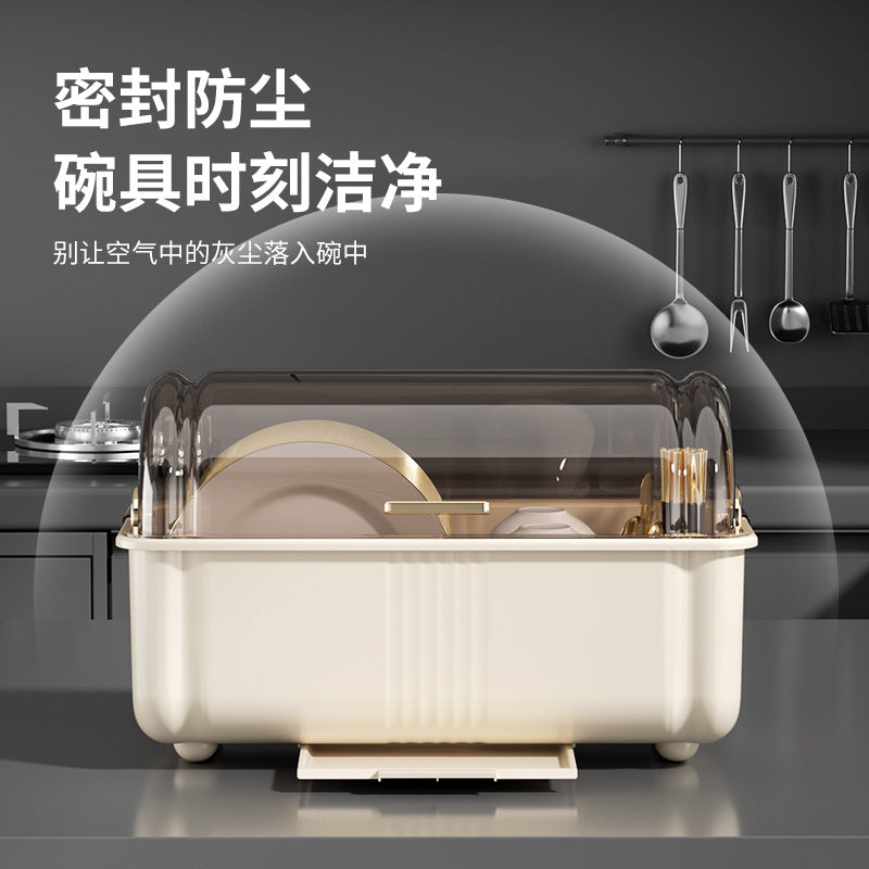 Accessible luxury dish rack kitchen dishware storage rack for home multifunctional with cover dustproof drain rack cupboard storage box