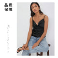 Suit with artificial silk satin suspenders women's stacked collar outwear sexy bottom swing collar short tops