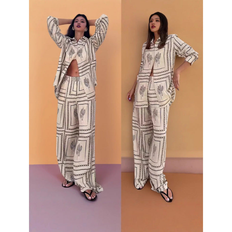 Shipped:  autumn new arrivals - european & american style elegant long-sleeve printed shirt fashion set for independent e-commerce stores