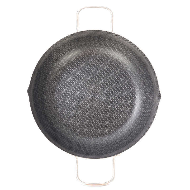 double-ear frying pan, deepened stainless steel flat bottomfor home pancake baking pan, induction cooker, gas honeycomb non-stick pan