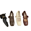 Elegant fairy chunky heel mary jane leather shoes, french retro square toe low-cut flats, 2025 autumn collection, mid-heel evening style