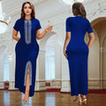 C7261 cross-border   fashion women's hot diamond arm slit elegancesilm dress