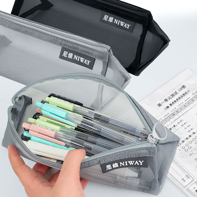 Pencil bag, simple and large-capacity student stationery bag, transparent mesh pencil bag, pencil bag, special storage bag for the examination room