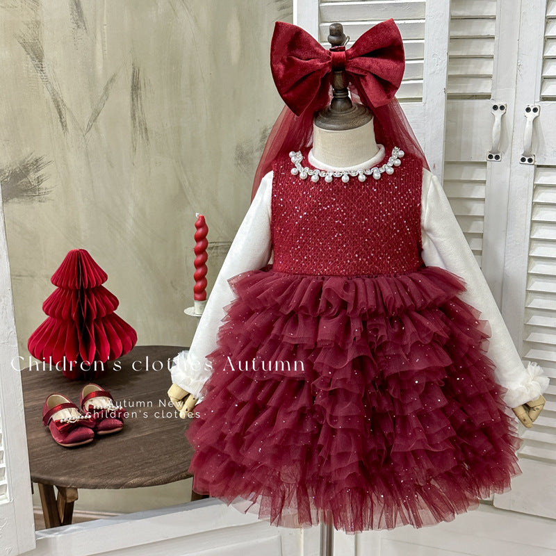 Girls' birthday princess dress - baby thickened vest cake skirt two-piece set