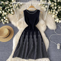 European and american style minimalist sleeveless crew neck striped knit dress - women's summer cinched waist design, unique fairy-inspired midi dress