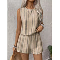 Shipped: tiktok/ european and american summer casual striped sleeveless fashion tank top and shorts two-piece set