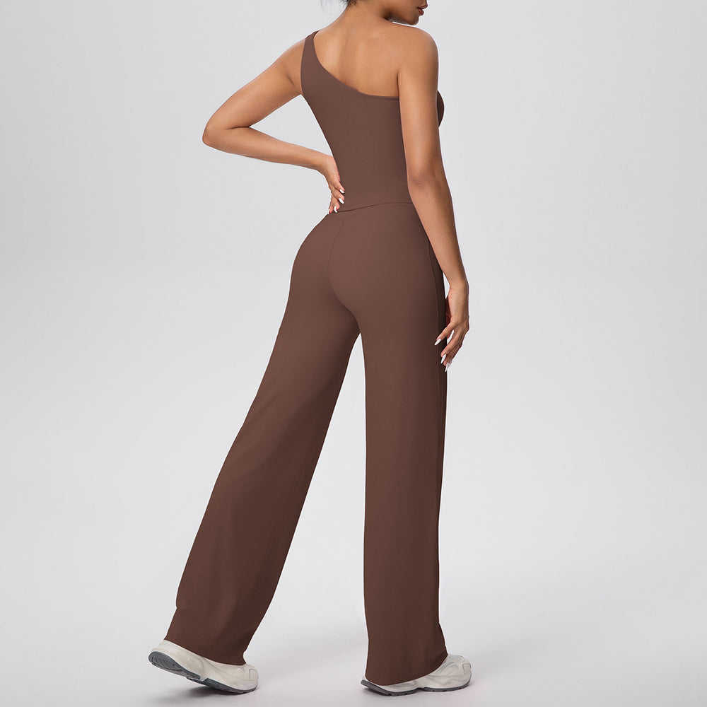 New arrival: cross-border double-sided brushed microfiber solid color compression set - high-stretch activewear for running, fitness, and yoga (two-piece)