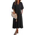 Amazon fashioncasualv neckpuff sleevedresssummernew arrivala line waist slimming look skirt
