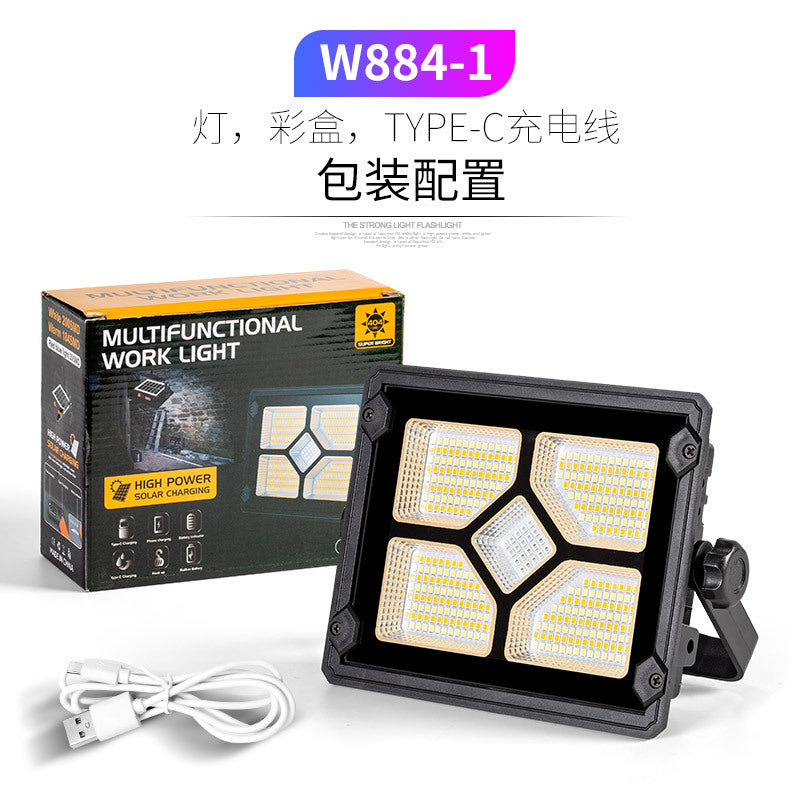 Cross-border high-power LED floodlight USB charging Outdoor construction site camping Solar floodlight Emergency lighting