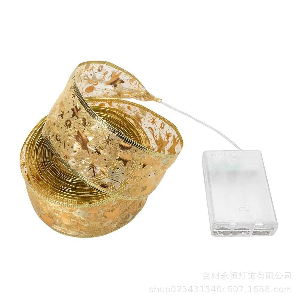 Cross-border new led Christmas ribbon small lights Christmas tree decoration bronzing ribbon light string Holiday decoration flash lights