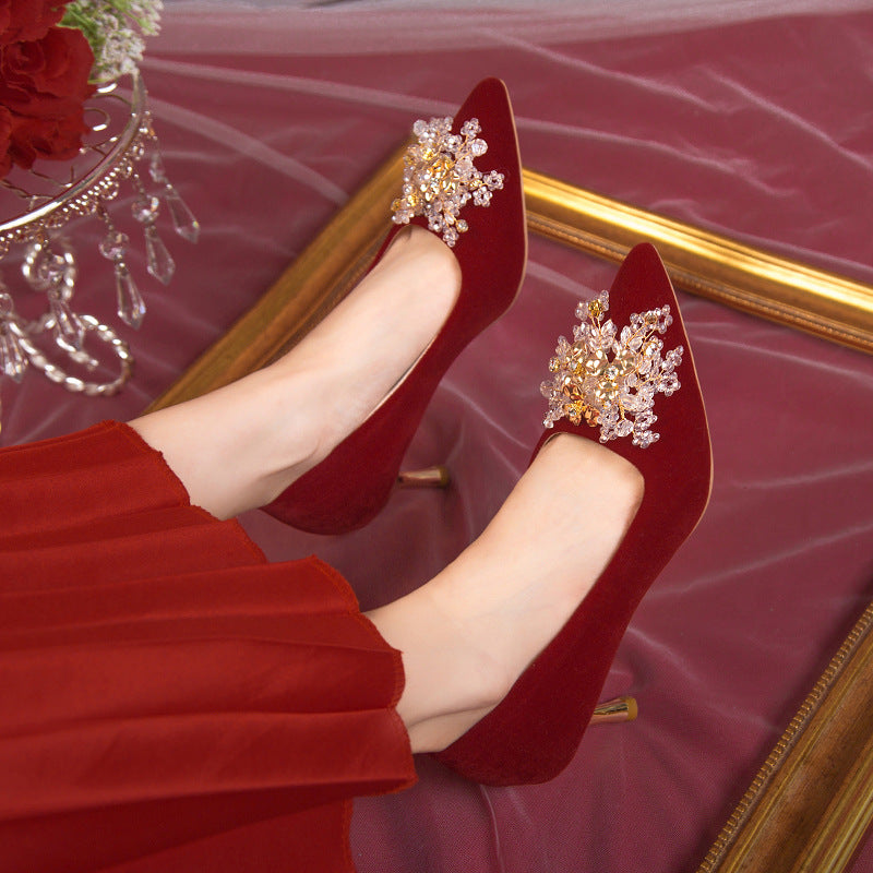 Wedding shoes bridal shoes red stilettos winter 2022 new arrival not tired feet chinese style xiuhe wedding shoes