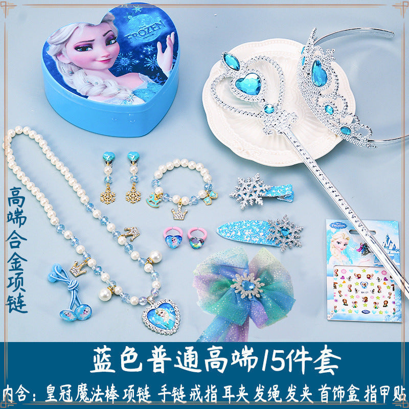 Crown Tiara Children's Little Princess Crown Magic Wand Hair Accessories Set Princess Elsa Necklace Girls Jewelry Box