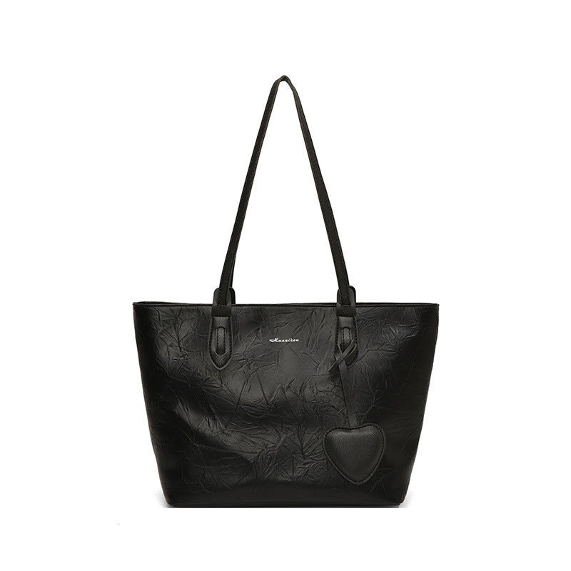 College students are versatile in class, summer and summer, large-capacity commuting tote bag, women's new silver peach heart shoulder bag