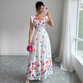 cross-border european and american elegant square neck printed bubble sleeve dress