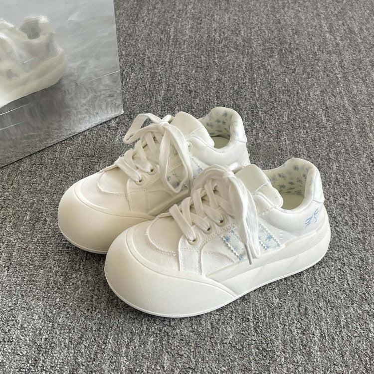Autumcasual sneakers for women 2026new arrivalthick solewhite shoes with skirt thin canvas shoes niche style bread shoes